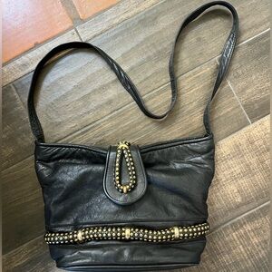 Black Leather Studded Women's Bag